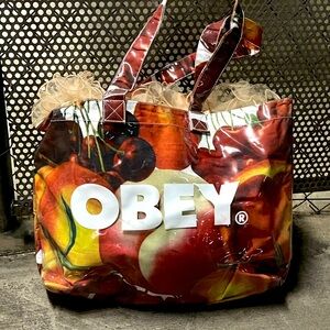 OBEY PVC Fruit Print Tote Bag | Colorful Statement Carryall